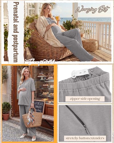 Women Maternity Nursing Set - color: Light Mixed Gray, size: Small