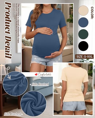 Huukeay 4 Pack Women's Short Sleeve Maternity Tops - color: Black, Apricot, Haze Blue, Dark Green, size: Medium