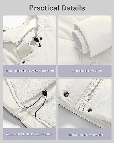 CREATMO US Women's Plus Size Warm Puffer Jacket Waterproof Fleece Lined Winter Coat with Removable Hood - color: White, size: 6X