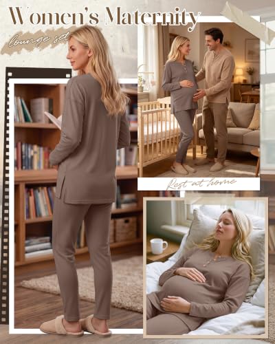 Huukeay Maternity Lounge Set Long Sleeve - color: Coffee, size: Medium