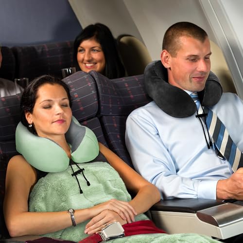 urnexttour Travel Pillow and Blanket Set Neck Pillow Airplane Foam Sage - color: B-sage Green