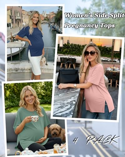 Riyiper 4 Pack Women's Short Sleeve Maternity T Shirts - color: Ballet Pink, Gray Green, Haze Blue, Lavender, size: Medium