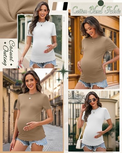 Xaatren 3 Pack Women's Maternity Short Sleeve Shirts - color: Khaki, White, Black, size: XX-Large