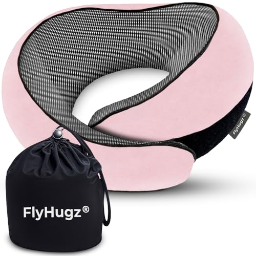FlyHugz® Neck Travel Pillow Memory Foam Neck Pillow, Pink - color: Pink