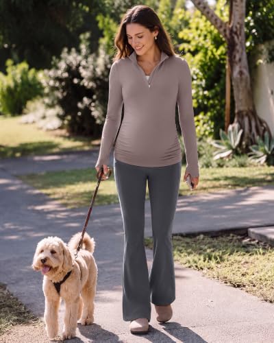 G4Free Lightbreeze Maternity Shirts Long Sleeve Quarter Zip Pregnancy Top - color: Gray Lilac, size: X-Small