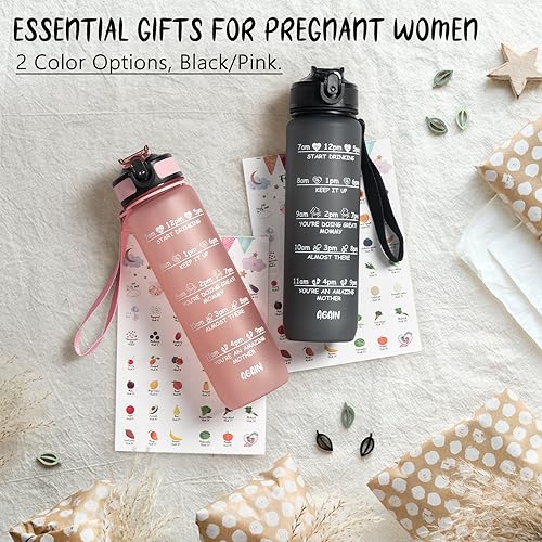 Pregnancy Water Bottle Tracker(Black), with 2 Different Weekly Stickers - color: Black