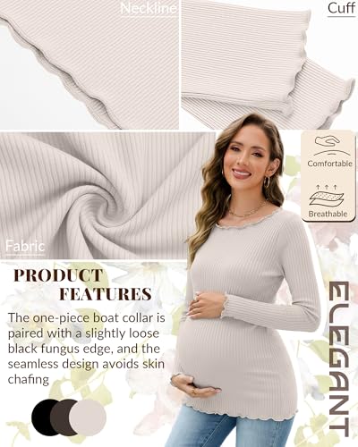 3 Pack Women's Maternity Long Sleeve Cotton Shirts - color: Black, Brown, Cream, size: Small
