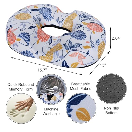 Donut Pillow Seat Cushion for Tailbone Pain Relief Hemorrhoids - color: Flowers
