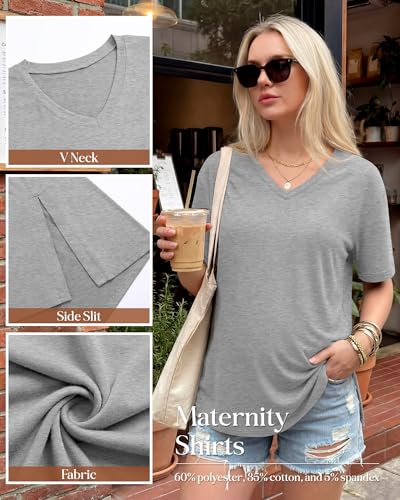 Huukeay 4 Pack Women's Maternity Shirt Loose T Shirt - color: Army Green, Light Gray, White, Black, size: Medium