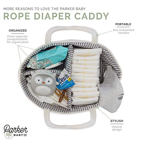 Parker Baby Co. Soft Rope Diaper Caddy Organizer for Nursery & Car - Gray - color: Gray