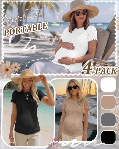 Riyiper 4 Pack Maternity Ribbed Knit Shirts for - color: Khaki, White, Dark Gray, Black, size: X-Large