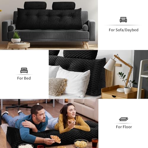 EUHAMS Headboard Pillow Full with Neck Roll, Triangular Backrest Pillow - color: Black, size: Full
