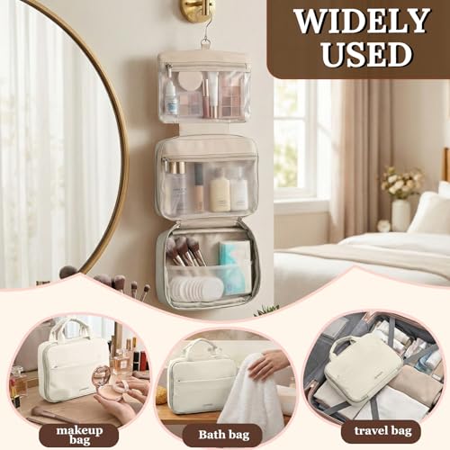 Makeup Bag Organizer, Hanging Toiletry Bag for Women Travel Cosmetic Case - color: White