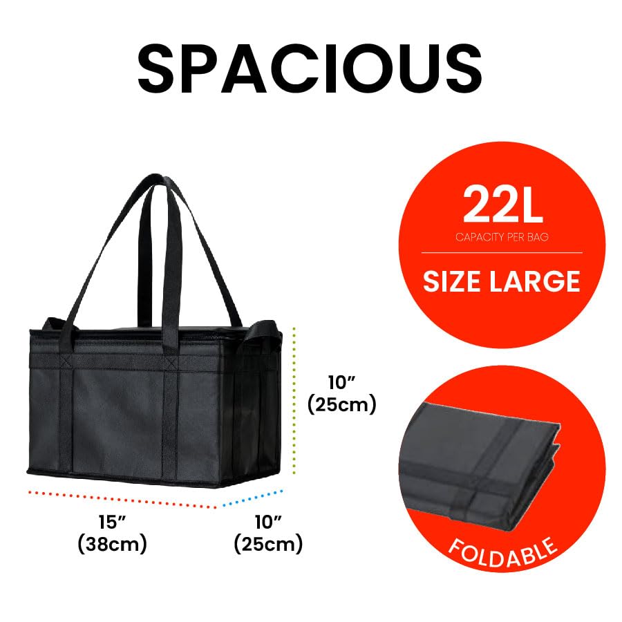 NZ home Insulated Food Bag, Portable Cooler Tote (Large, Black, 2 Pack) - color: Black, size: Large