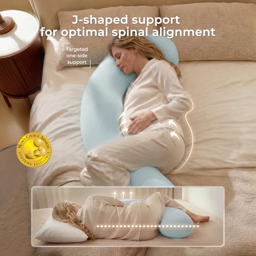 Momcozy J Shaped Pregnancy Pillow, Maternity Body Pillow for Side Sleepers - color: Upgrade-blue