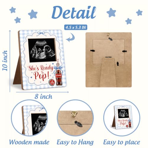 Blue Bow Retro Soda Fountain Baby Shower Decor Frame, She's Ready to Pop - color: Cola