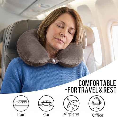 Travel Neck Pillow for Airplane with Pure Memory Foam(Dark Khaki) - color: Dark Khaki