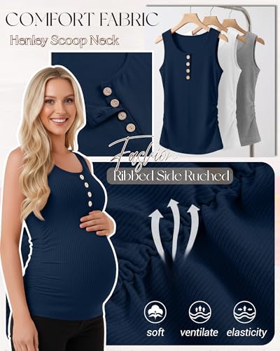 4 Pack Maternity Henley Tank Tops - color: Navy Blue, White, Light Gray, Black, size: X-Large