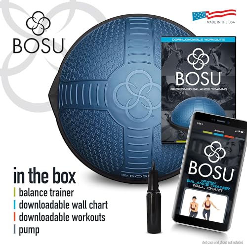 BOSU Nexgen Balance Trainer, Half-Ball Training Equipment, 65 cm Diameter, 300 lb Capacity - Burst-Resistant Stability Exercise Tool w/Non-Slip Base, Includes Hand Pump, Commercial-Grade - color: Blue