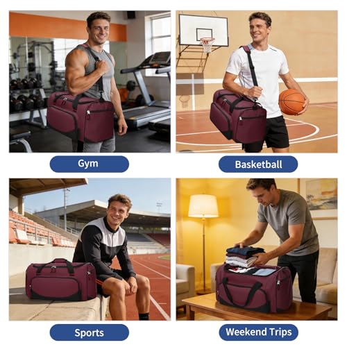 45L Gym Sport Duffle Bag for Men, Maroon - color: Maroon