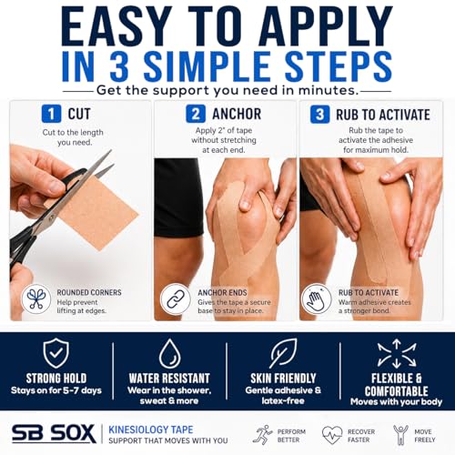 SB SOX Pro Kinesiology Tape, Synthetic Latex-Free, 16 ft (Black - Uncut) - color: Black - Uncut