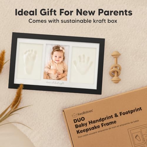KeaBabies Baby Hand and Footprint Kit, Clay Keepsake Frame (Onyx Black) - color: Onyx Black, size: Duo Frame, 13" x 7.8"