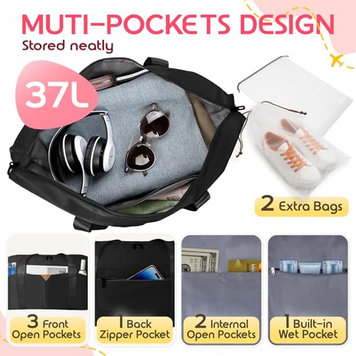 Duffle Bag for Travel with Trolley Sleeve, Gym Bag, Black - color: Black