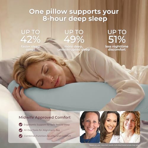 Momcozy J Shaped Pregnancy Pillow, Maternity Body Pillow for Side Sleepers - color: Upgrade-blue
