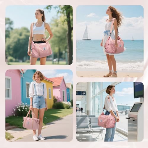 WALNEW Travel Duffel Bag, Weekender Overnight Bag for Women, Pink - color: Pink