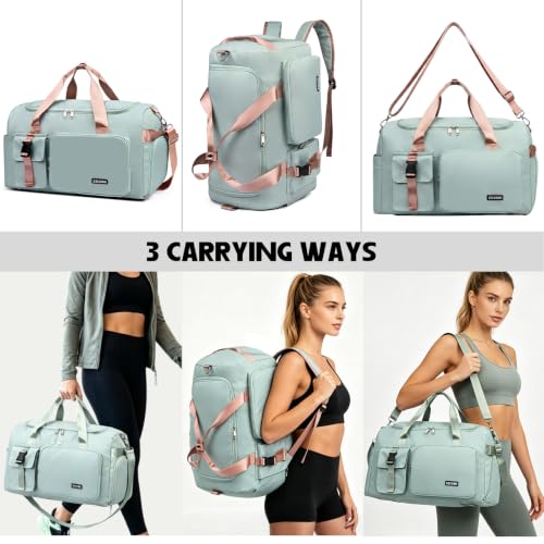 Eslcorri Gym Duffel Bag Travel Backpack with Shoe, Wet Compartment, GrayPink - color: 42L-GrayPink
