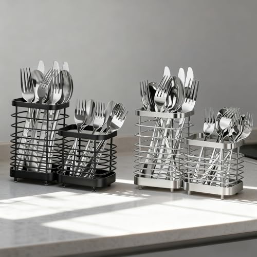 Utensil Holder, Stainless Steel Utensil Drying Rack for Kitchen Counter - color: Small+Large, Silver