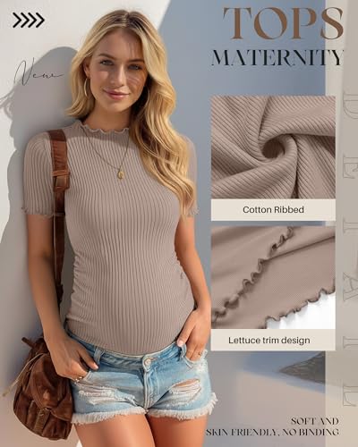 3 Pack Women's Ribbed Maternity Tops - color: Latte, White, Black, size: Large