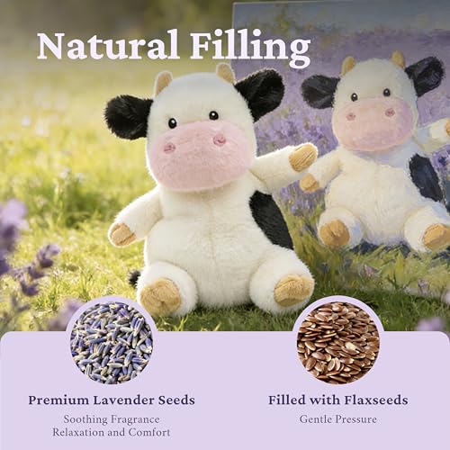 IKASA Microwavable Stuffed Animal Cow Plush, Heating Weighted 1.5 lbs - color: Black White Cow
