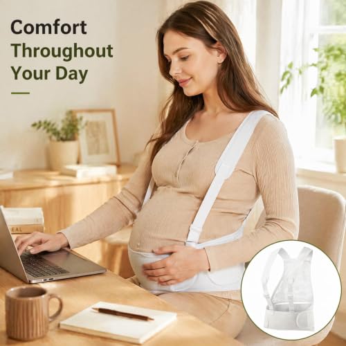Pregnancy Belly Band with Adjustable Shoulder Strap Support Brace - color: white, size: Large