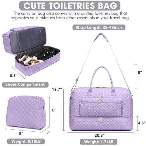 Travel Duffel Bags for Women with Shoe Compartment, Weekender Overnight Bag with Wet Pocket & Toiletry Bag, Carry On Personal Item Bag, Travel Tote Gym Bag, Hospital Bags for Labor and Delivery - color: Purple