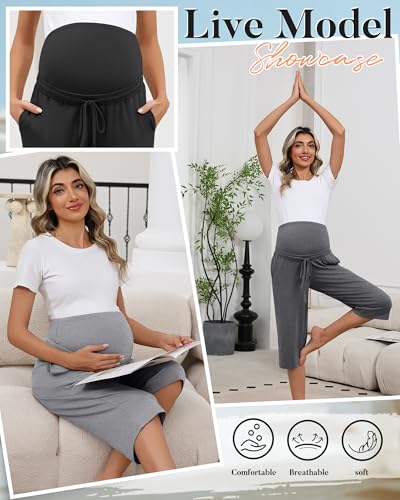 3 Pack Maternity Capri Pants - color: Black, Dark Heather Gray, Light Heather Gray, size: Medium