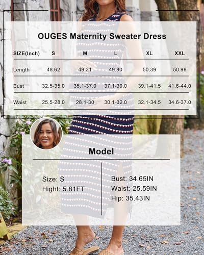 OUGES Women's Sleeveless Striped Bodycon Sweater Maternity Midi Dress - color: Blue Red Striped, size: X-Large