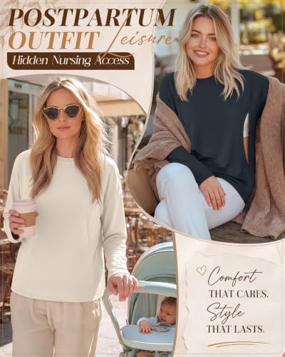 Riyiper 3 Pack Women's Nursing Shirts with Hidden Zippers - color: Charcoal Gray, Cream, Brown, size: XX-Large