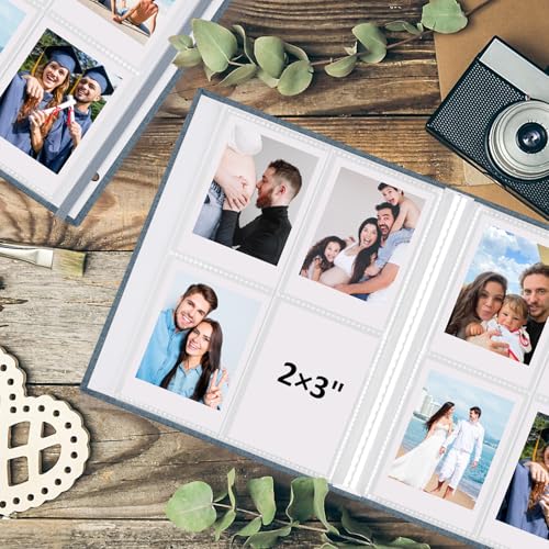 vivinin 2PCS Polaroid Photo Album, 2x3 Inch Pockets Mini Photo Album for 104 Pockets Hold 208 Pictures, Linen Hardcover Polaroid Album Book for Photos, Family Anniversaries, Baby Vacations (Blue) - color: Blue