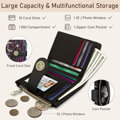Kelvoris Goth Bats Spiders Web Small Rfid Women Wallet Zipper Coin Pocket - color: Bats and Spiders