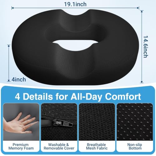 Donut Pillow Seat Cushion, Office Chair Cushion, Black, XX-Large - color: Black, size: XX-Large