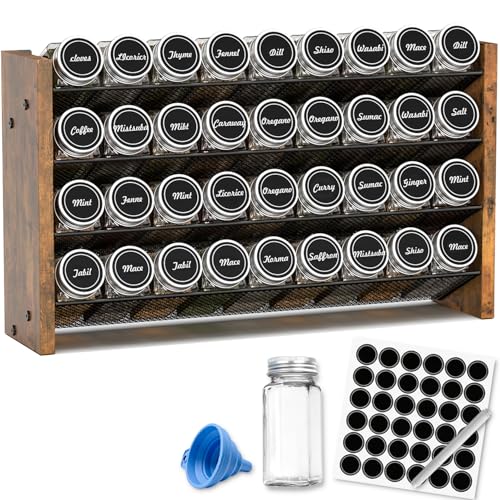 Spice Rack Organizer with 36 Glass Jars, for Cabinet Wall Mount Countertop - size: With 36 Jars, 17.2"W × 9.4"H