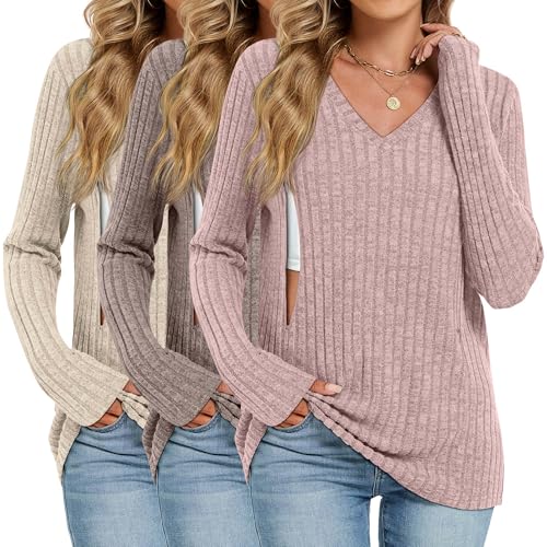 Oakgarden 3 Pack Women's Maternity Nursing Tops Mama Clothes - color: Apricot, Brown, Pink, size: X-Large