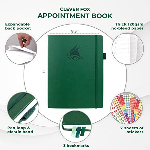 Clever Fox Appointment Book, 15-Minute Daily Planner, Undated Dark Green - color: Dark Green