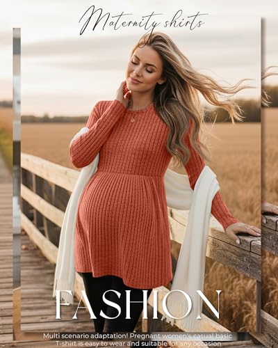 3 Pack Maternity Shirts Long Sleeve Ribbed Sweaters - color: Caramel, Green, Dark Gray, size: XX-Large