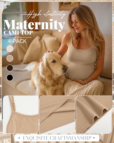 4 Pack Maternity Tank Tops - color: Cream, Camel, Dark Brown, Black, size: XX-Large