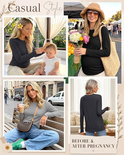 3 Pack Women's Nursing Tops Breastfeeding Shirts Fall - color: Light Gray, Dark Gray, Black, size: X-Large