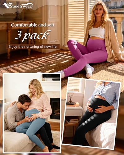 3 Pack Women's Maternity Leggings Pregnancy Pant - color: Black, Blue, Peach Pink, size: XX-Large
