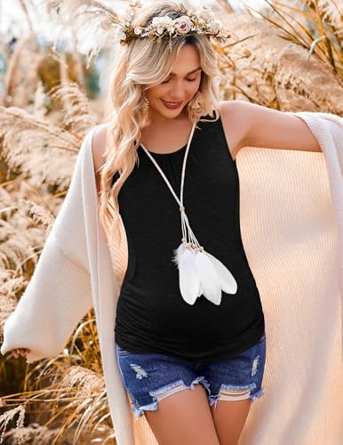 Ekouaer 3 Packs Maternity Nursing Tank Tops Breastfeeding Clothes - color: 3pcs Black / Drak Red / Light Green, size: Large