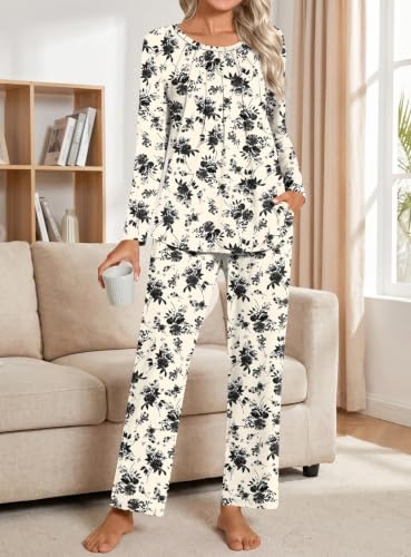 Addtoo Womens Fall Pajama Sets 2026 2 Piece Long Sleeve Soft Loungewear - color: Black Rose, size: 3X-Large